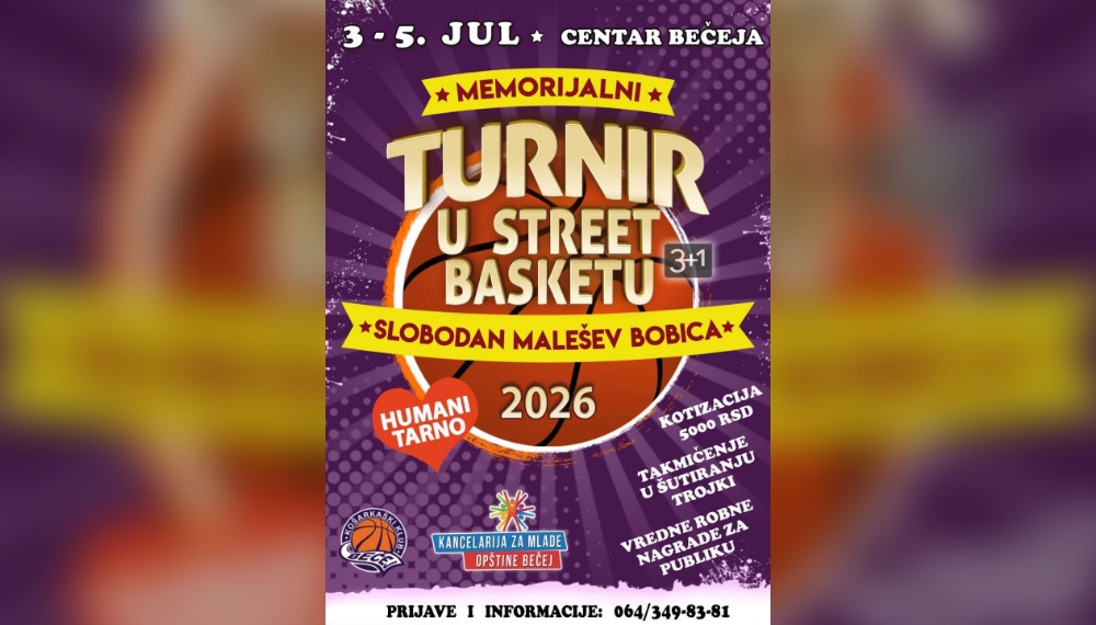 Memorijalni turnir u street basketu „Slobodan Malešev Bobica“ od 3. do 5. jula u Bečeju