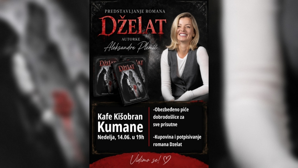 Aleksandra Plemić predstavlja roman „Dželat“ u Kumanu 14. juna