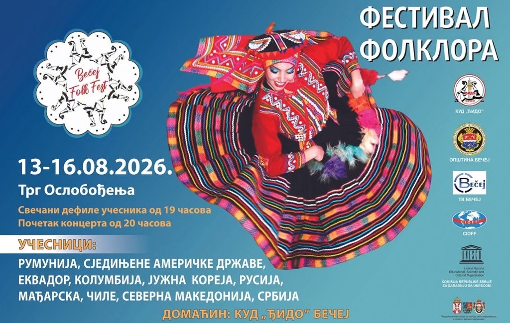 Bečej folk fest od 13. do 16. avgusta: Ansambli iz deset zemalja na Trgu oslobođenja