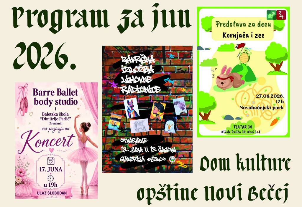Dom kulture opštine Novi Bečej pripremio bogat junski program: koncert, izložba i dečja predstava
