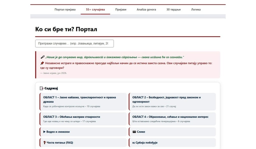 Dok se čeka zvanični portal „Ko si bre ti”, pojavio se istoimeni nezvanični sajt sa pitanjima o odgovornosti vlasti