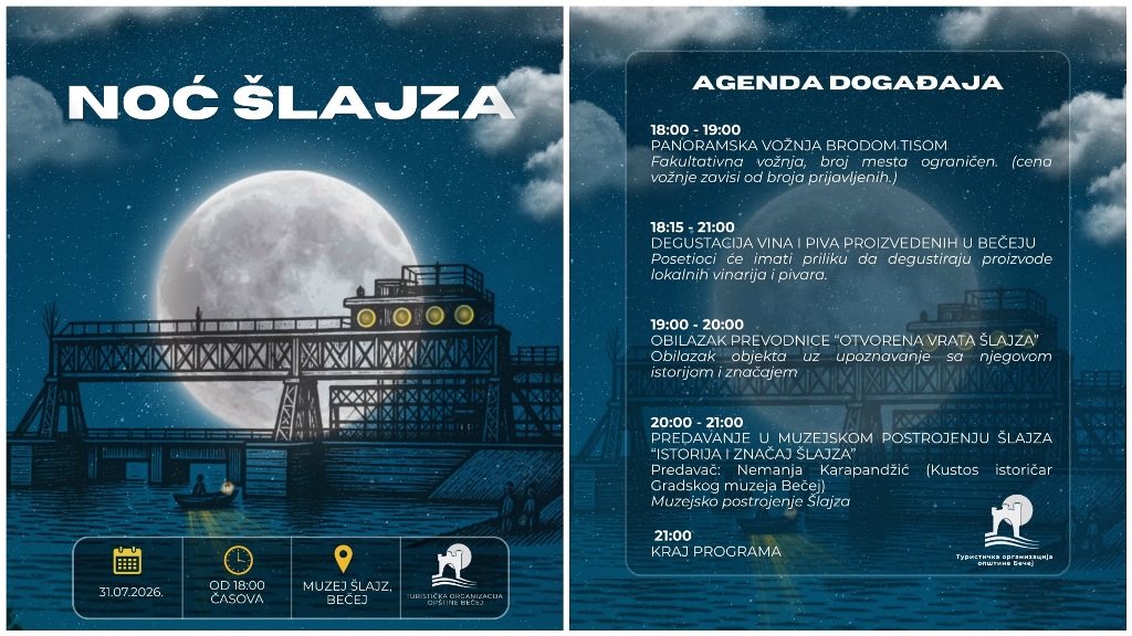 „Noć šlajza“ 31. jula u Bečeju: Vožnja Tisom, degustacija i obilazak prevodnice