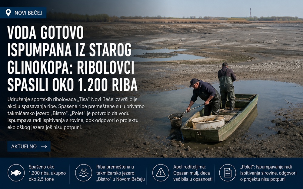 Voda gotovo ispumpana iz starog glinokopa kod Novog Bečeja: Spaseno oko 1.200 riba